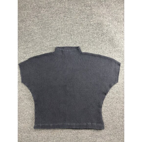 FP Beach Sweater Womens XS Gray Ribbed Mock Neck Short Sleeve Boxy Knit Top - Picture 1 of 6
